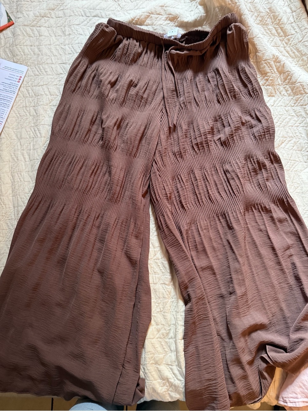 Relaxed Wide-Leg Crinkle Pants in Brown